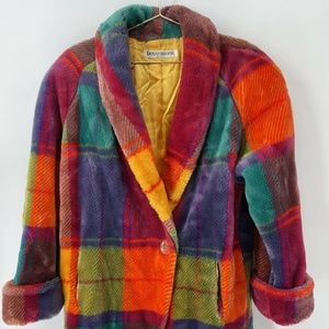 Vintage Donnybrook Rainbow Plaid Coat Oversized